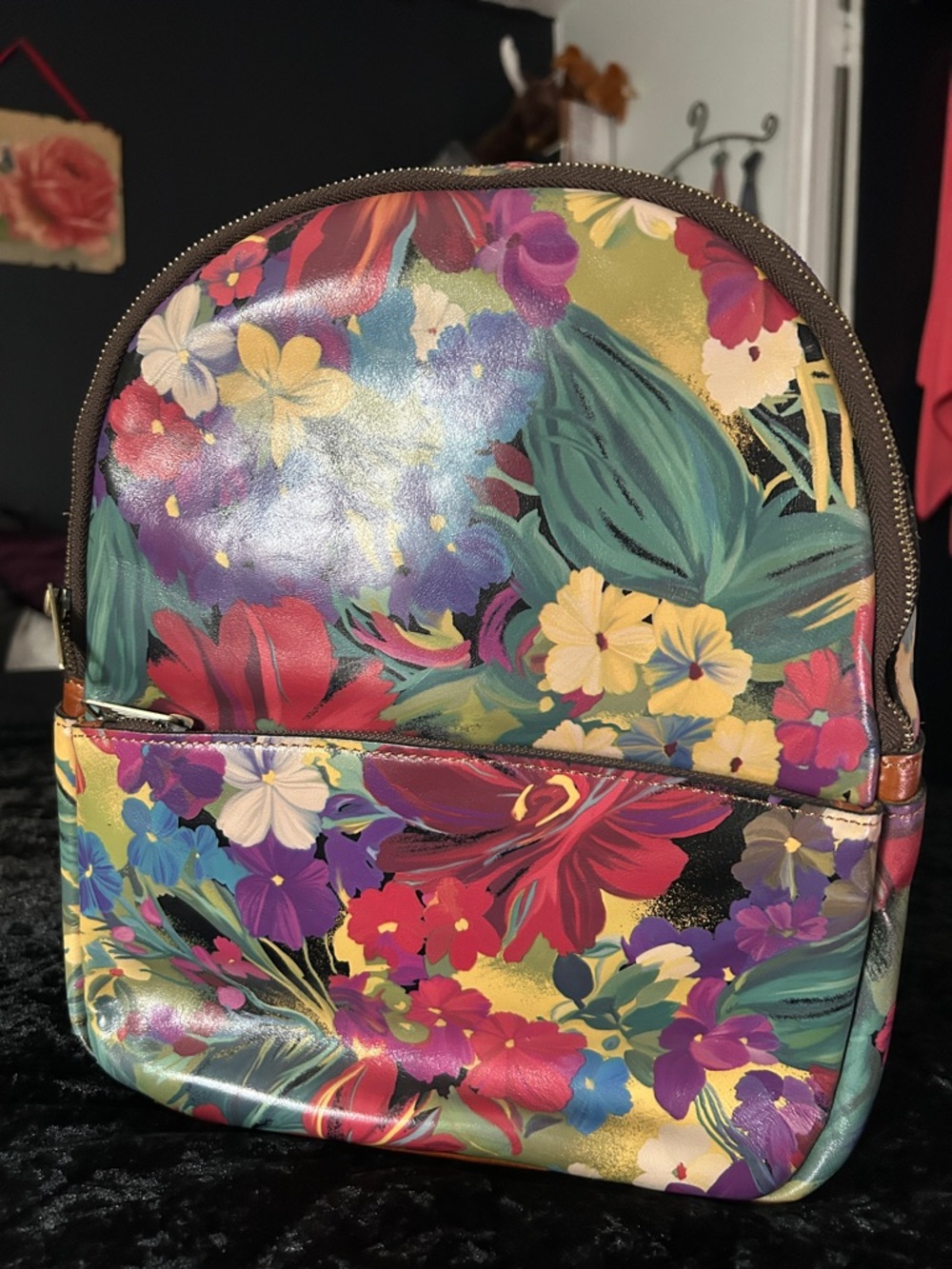 Patricia Nash Yellow Multicolor Floral Leather Backpack